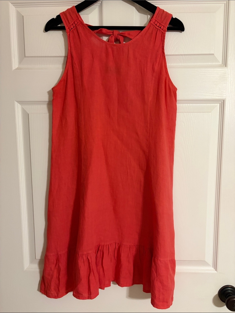 Terzo Millennio Italy 100% Linen Sleeveless Flounce Hem Dress  - Coral - Size M
